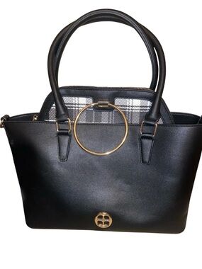 Iman Black Handbag With Plaid Insert/Coinpurse New W/O Tag